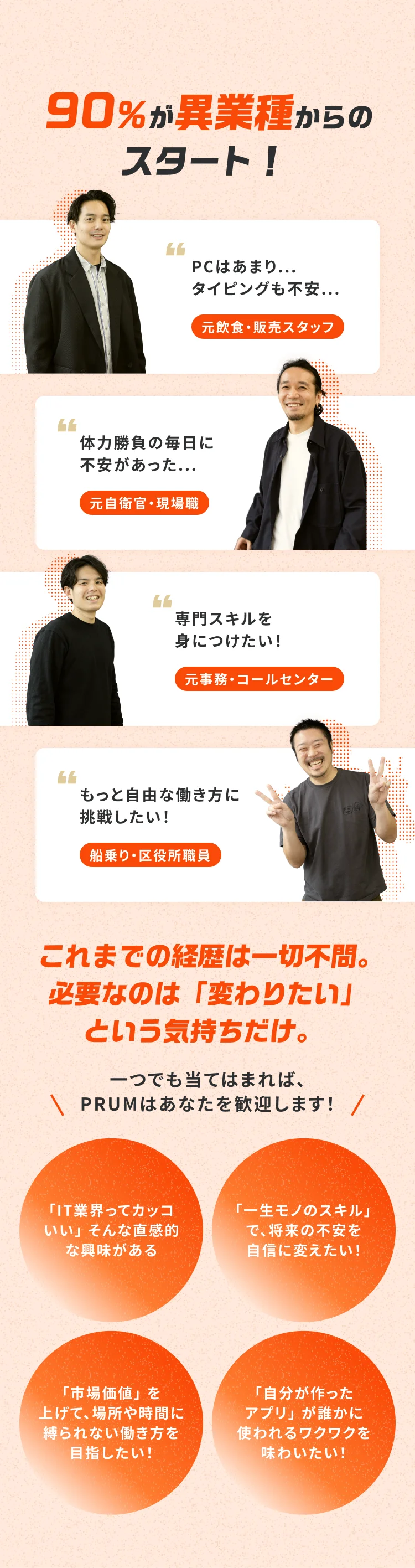 90%が異業種からのスタート